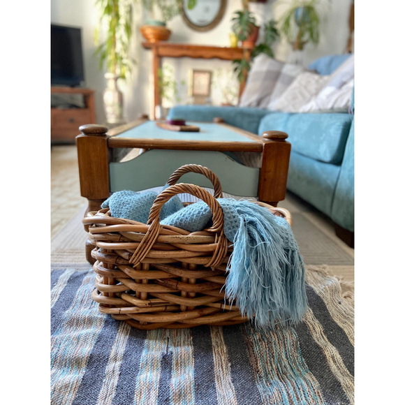 Vintage Other - Large vintage Woven‎ Rattan Basket Bamboo Bin Boho Blanket Storage